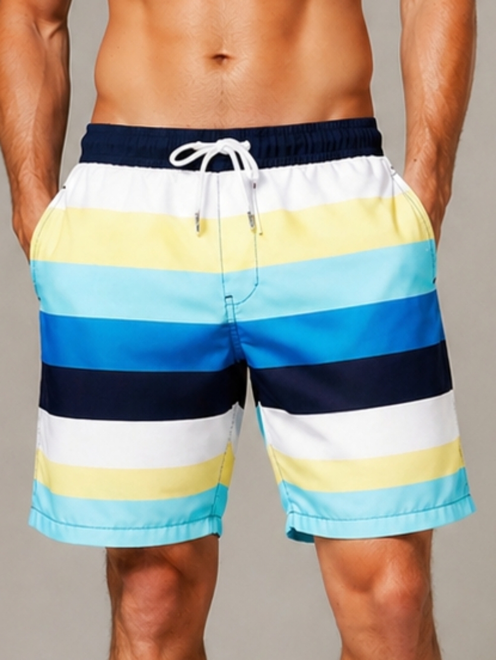 Merona Men's Striped Multicolor Swim Trunks Board Shorts Large Preppy Nautical